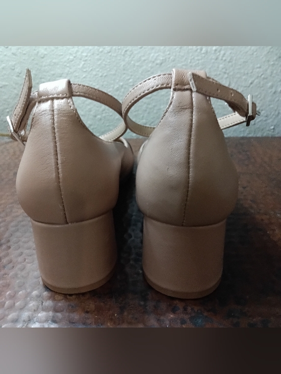 Steve Madden Sz. 8.5 Tan Colorblock Eli Ankle-Strap Two-Piece Block-Heel Pumps - Picture 12 of 16